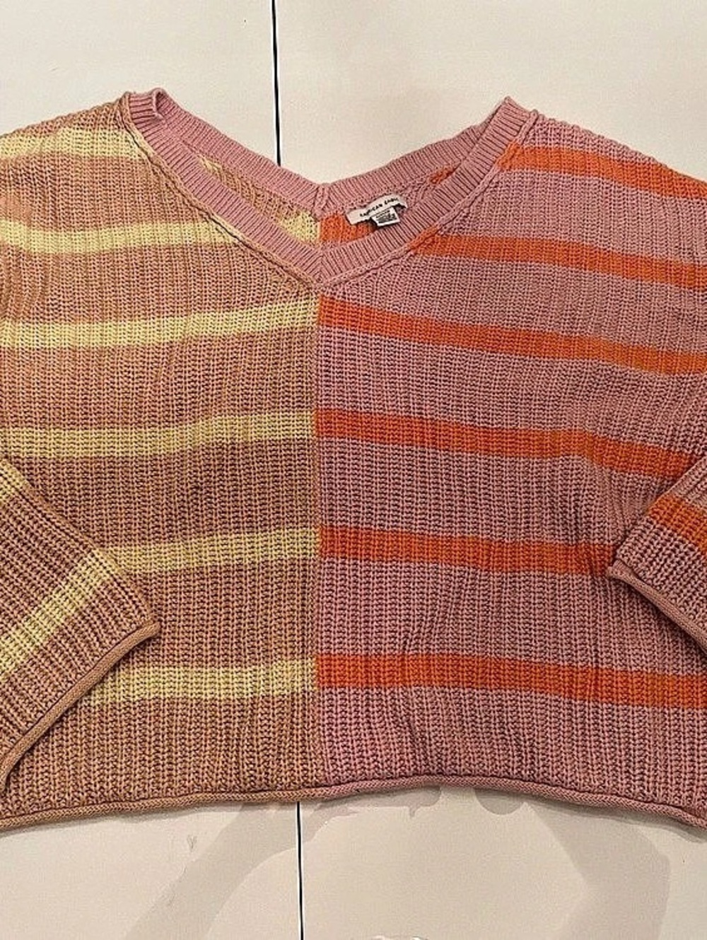 American Eagle Striped Knit Sweater in Pink & Orange Size Small